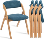HOMEFUN Folding Chairs with Cushion Padded Foldable Chiars 4 Pack - Wooden Dining Seat with Removable Cover Extra for Guests Kitchen Office Wedding Party Picnic, Smog Blue