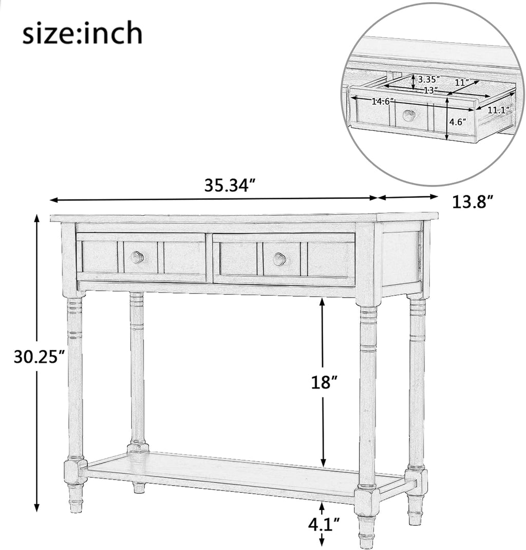 P PURLOVE Console Table Sideboard Wooden Sofa Table with 2 Drawers and Bottom Shelf (Dark Navy)