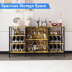 Farmhouse Wine Bar Cabinet with Led Light, Industry Coffee Bar with Wine Rack and Glass Holder, Metal Sideboard and Liquor Cabinet with Mesh Door for Living Room, 55.12"x13.78"x30.31", Rustic Brown