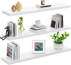 AMADA HOMEFURNISHING 23.6" L Floating Shelves, Wall Shelves Set of 3 for Bathroom/Living Room/Bedroom/Kitchen, White Floating Shelves for Wall Decor with Invisible Brackets - AMFS44W