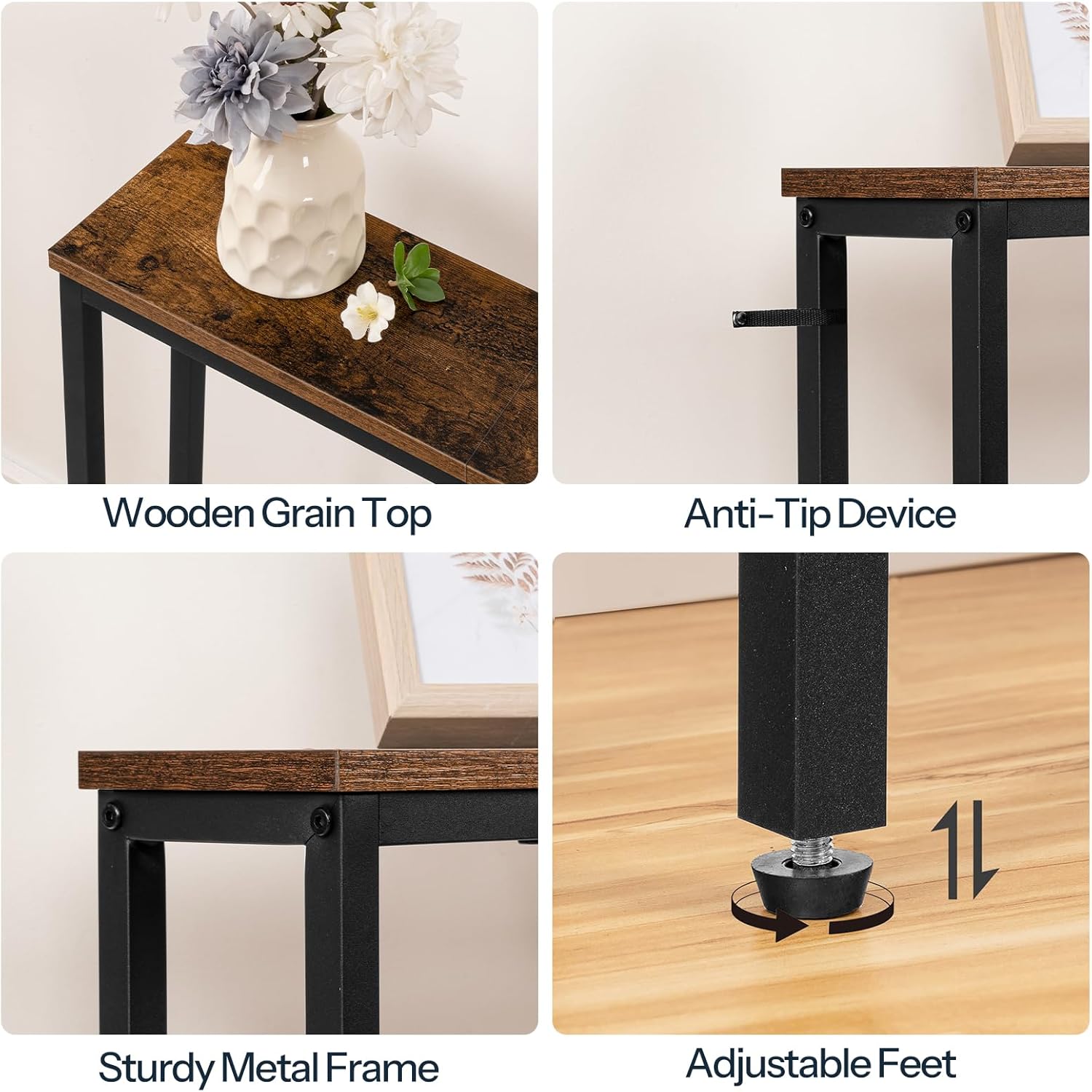 HOOBRO 70.9" Narrow Console Table with Charging Station, 5.9" Slim Sofa Table Behind Couch, 2 AC Outlets & USB-C Ports, Long Entryway Tables, for Hallway, Livingroom, Rustic Brown BF185UXG01G1