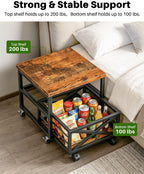 Mini Fridge Stand with Storage Shelf and Wheels, Rolling Mini Fridge Cart, Heavy Duty Refrigerator Stand for Mini Fridge, Dorm Room, Bedroom, Office, Rustic Brown