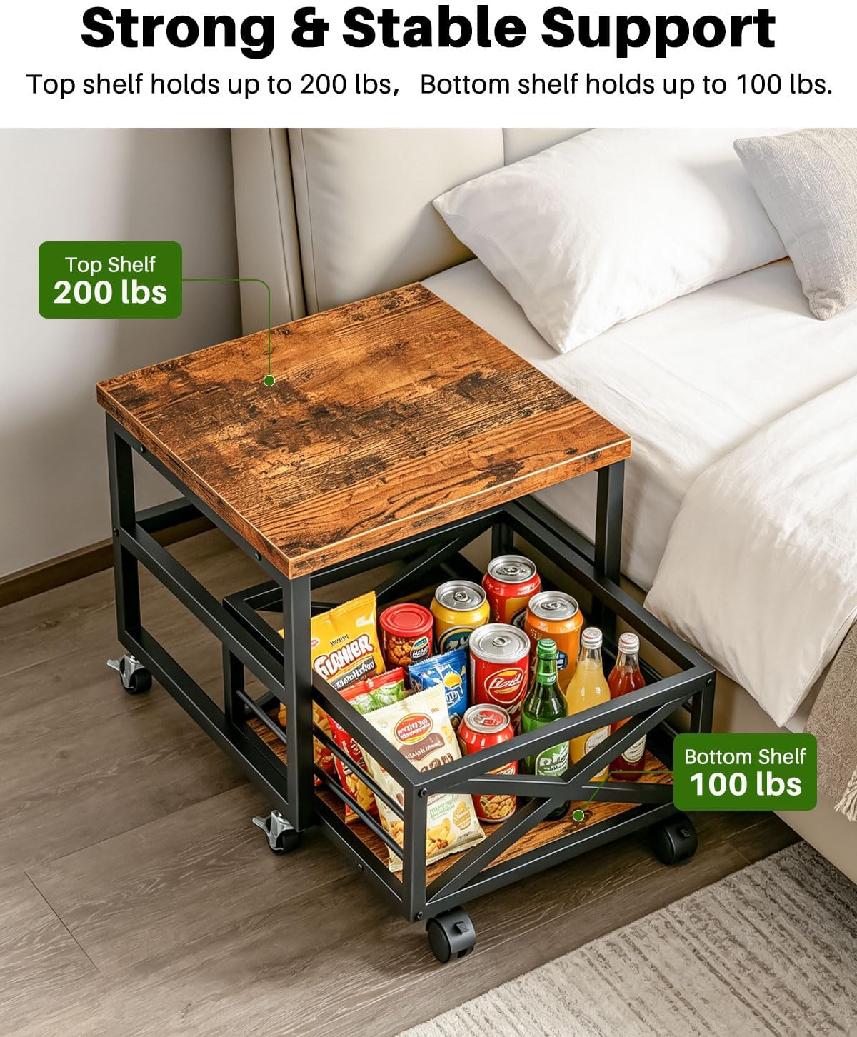 Mini Fridge Stand with Storage Shelf and Wheels, Rolling Mini Fridge Cart, Heavy Duty Refrigerator Stand for Mini Fridge, Dorm Room, Bedroom, Office, Rustic Brown