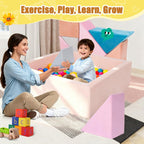 Tangram Puzzles Modular Kids Play Couch Building Fort, Children Explorer Sofa with Ball Pit, Kids playroom Convertible Furniture for Inspiring Child Creativity, Made Entirely of Sponge (Pink Series)