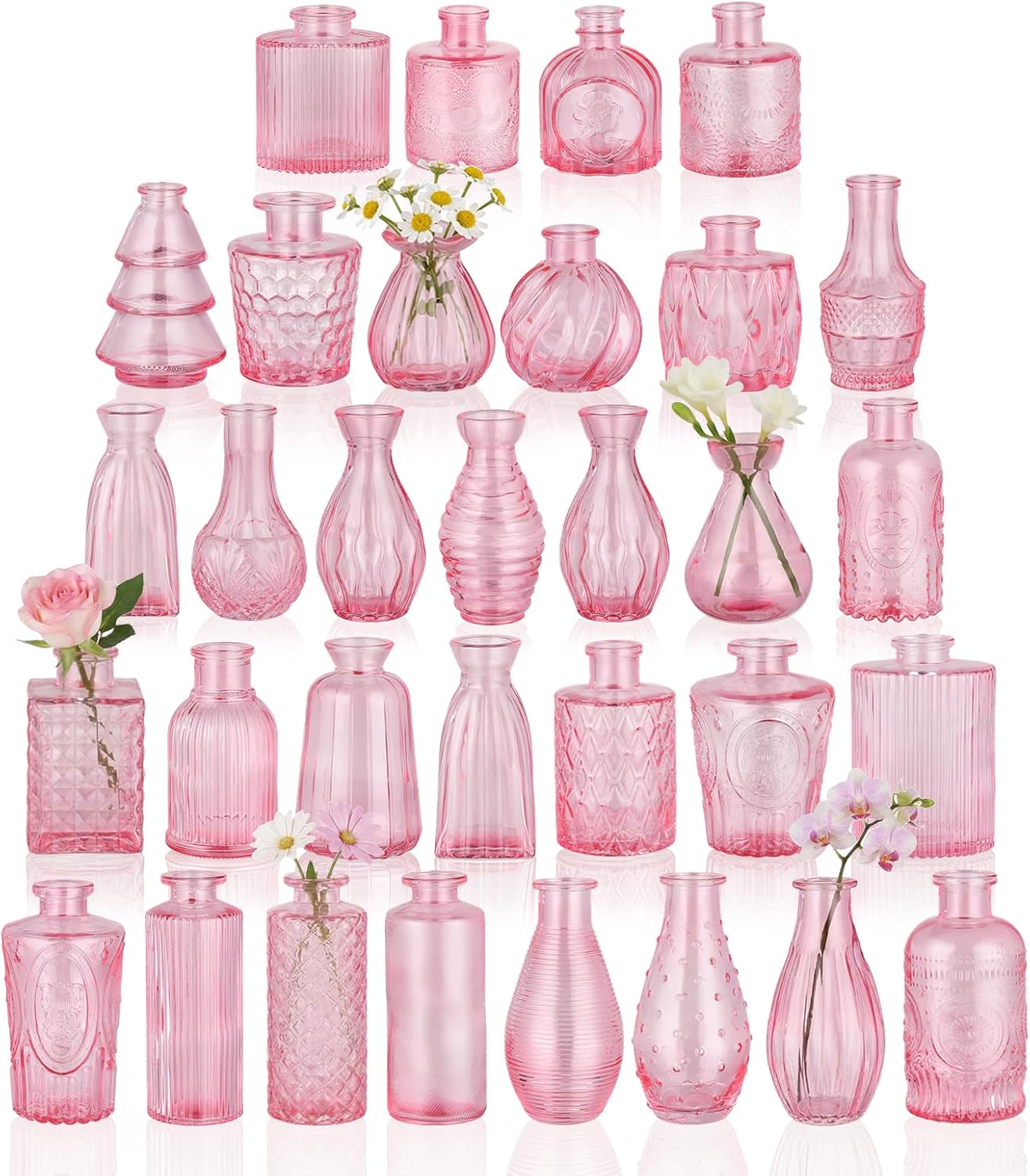 BEAHOT Bud Vase in Bulk - Flower Vases for Wedding Decorations, Glass Vase for Table Decorations, Small Vase for Home, Mother's Day, Centerpieces, Party, Office (32pack,Pink)