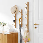 Vertical Coat Rack Wall Mounted - Height 20 Inches, Oak Wood Vertical Hat Rack for Wall with 5 Hooks, Modern Coat Rack Tree for Hanging Hats, Jackets, Bags in Entryway Bedroom Office