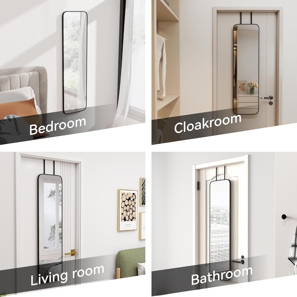 SCWF-GZ 47x14 Mirror Rectangle Full Body Length Door Hanging Wall Mounted Metal Aluminum Alloy Frame Dressing Make-up Mirrors for Entryway Bedroom Bathroom Living Room 47 14 inch Black