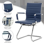CIMOTA Waiting Room Chairs Leather Office Guest Chair Mid Back Reception Chairs with Sled Base for Meeting/Patient/Conference Room, Navy Set of 2