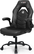 N-GEN GAMING Video Gaming Chair Ergonomic Office Desk Chair with Lumbar Support Adjustable Height Padded Flip Up Arms and Swivel Wheels Racing Style Design for Adults with PU Leather (Black)