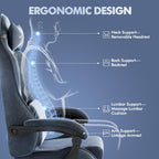 Soontrans Velvet Fabric Ergonomic Gaming Chair with Footrest, Reclining Office Computer Desk Game Chairs with Massage Lumbar Cushion,Headrest,Comfortable Video Gamer Chair for Adult