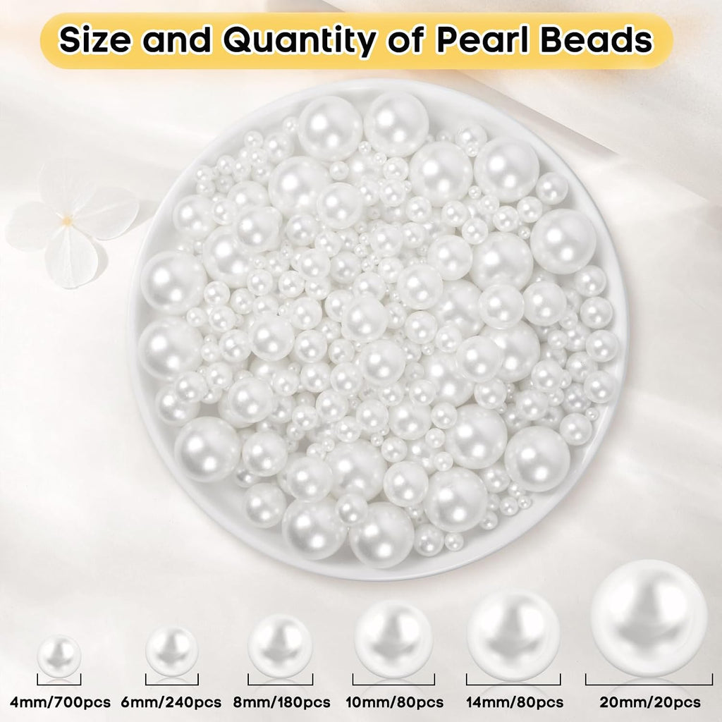 1300PCS Pearls for Crafting,White Pearl Beads with No Hole,Vase Filler Fake Pearls, Artificial Plastic Pearl Beads for Table Scatters, Wedding Party,Decoration