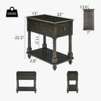 Narrow End Side Table with Drawer and Storage Shelf Set of 2, Solid Wood Sofa Tables, Slim Beside Table for Small Spaces, Living Room, 22"L x 13"W x 22.3"H No-tools Assembly Vintage Black BBJ004BK