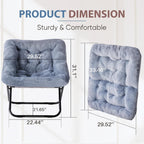 DUMOS Comfy Chair for Adults, Soft Faux Fur Folding Lounge for Bedroom Living Room Dorm Rooms Flexible Reading Chair for Teens, Large Size Foldable, Square-Gray