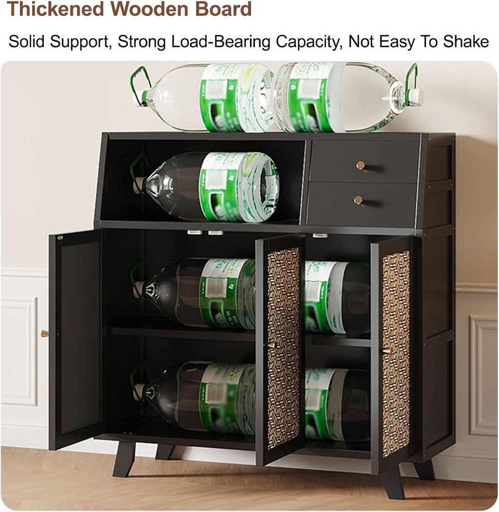 Kitchen Pantry Storage Cabinet with 3 Doors, Modern Hutch with Storage Drawers, Coffee Bar Workstation, for Kitchen, Bedroom, Dining Room, Office