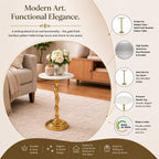 Gold Side Table with White Marble Top | Decorative Modern End Table | Bamboo Shape Aluminum Base | Accent Table for Living Room Decor | 14x14x23.5