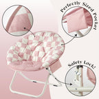 Urban Lifestyle Printed Back Micromink Saucer™ Chair with White Legs and Side Storage Pocket, Pink and White Check
