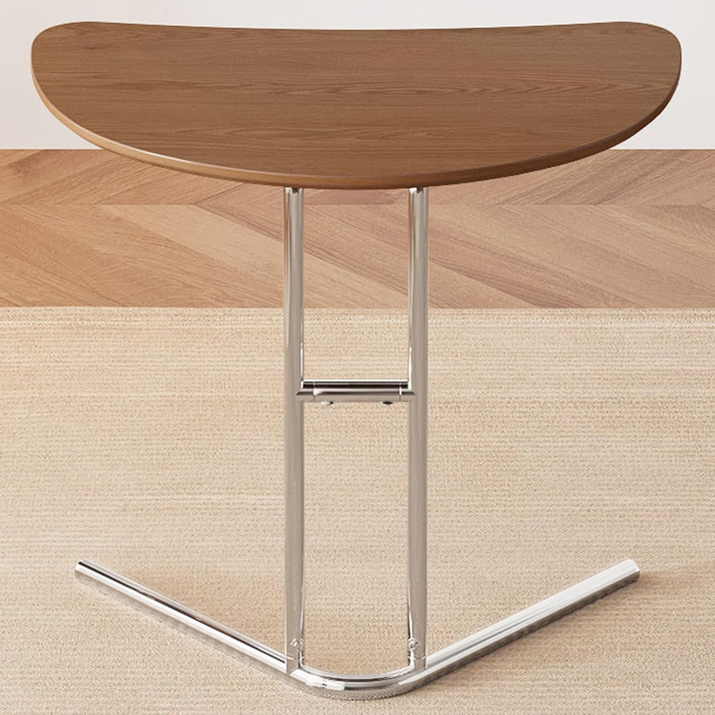 Half Round End Table, 24" Small Half-Moon Side Table for Small Spaces, Metal Frame Wood Accent C Table for Couch & Living Room, Easy Assembly, Walnut