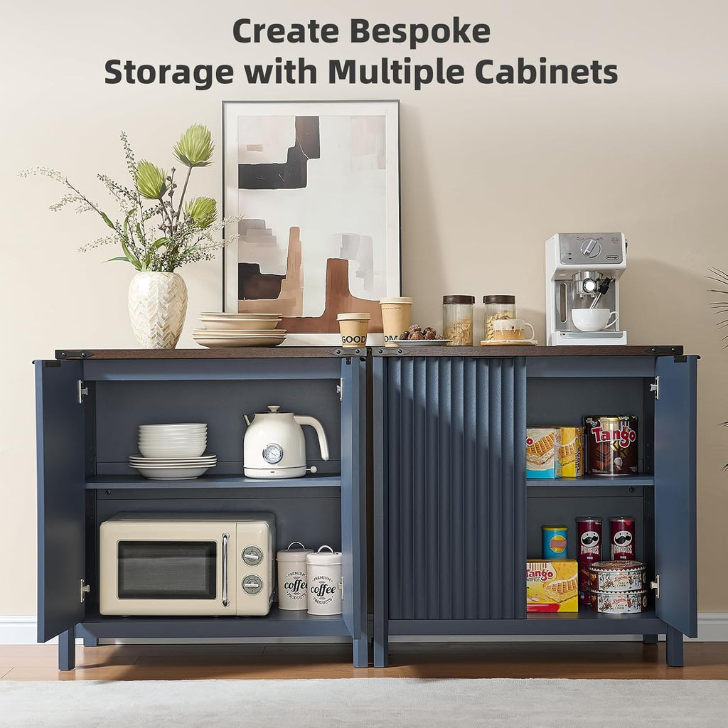 BuildHom 32" Sideboard Buffet Cabinet with Storage, Fluted Accent Storage Cabinet with 2 Doors, Modern Accent Coffee Bar Console Table for Kitchen, Entryway, Navy Blue