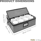 HURZMORO Mug Storage Box with 12 Compartments, Gray Hard Shell Container, Padded Dividers, Dual Handles, Zipper Lid for Coffee Cup Organization and Moving (1, Coffee Cup Storage Box)