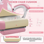HOFFREE Kids Computer Gaming Chair for Girl with Cute Bunny Massage Lumbar Pillow Kids Pink Desk Office Chair with Adjustable Headrest and Footrest for Teen Girls