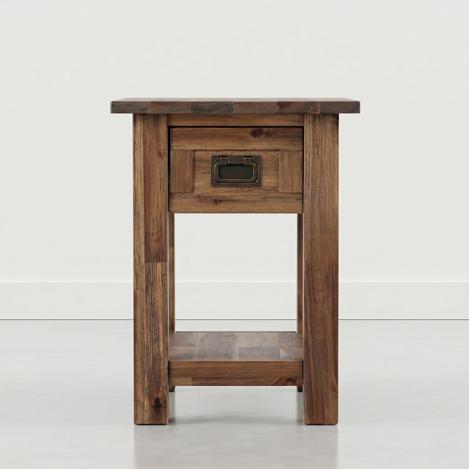 SIMPLIHOME Monroe Narrow Side Table – 14 inch Wide Solid Acacia Wood Narrow End Table in Warm Acorn Brown, Contemporary Accent Table for Living Room with Drawer and Shelf
