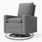 Amopatio Swivel Glider Recliner for Indoor Nursery Rocker Chair Upholstered Single Sofa with Side Pockets and Footrest for Living Room Bedroom(Gray)