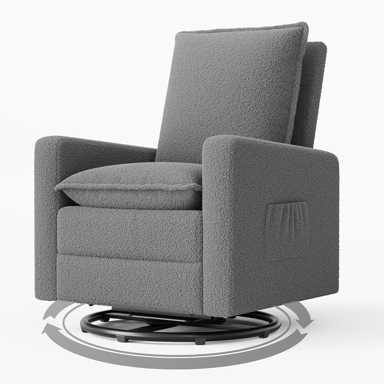 Amopatio Swivel Glider Recliner for Indoor Nursery Rocker Chair Upholstered Single Sofa with Side Pockets and Footrest for Living Room Bedroom(Gray)