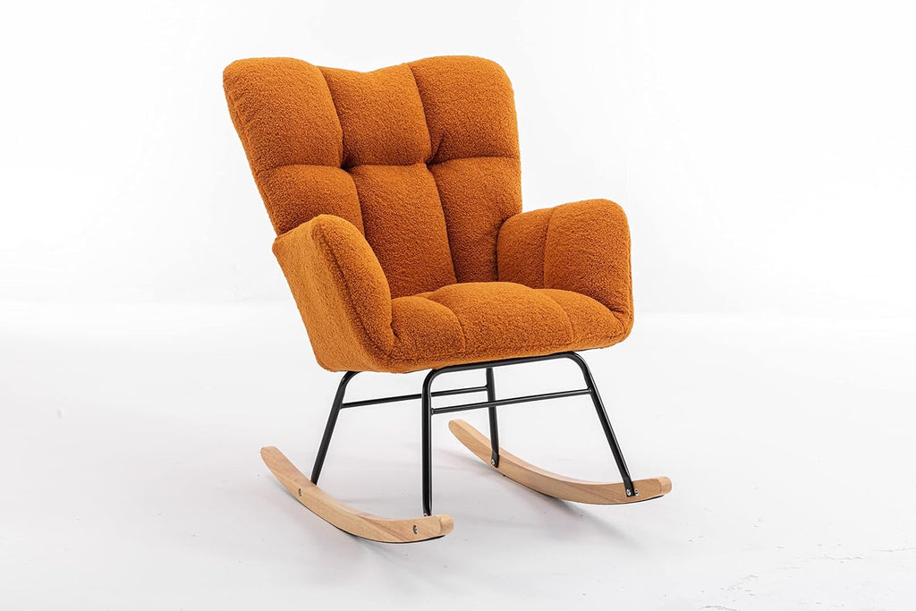 Adulto Teddy Rocking Chair Outdoor Indoor Living Room Nursery Wooden G,A5 | Soft teddy fabric rocking chair with foam filling, wooden frame, and metal base. Supports up to 250 LBS. Easy 25-min ass