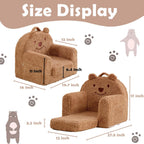 Toddler Chair,Sherpa Bear Toddler Couch Fold Out,Children Reading Chair,Flip Out Kids Couch,Kids Sofa Convertible for Gift (Brown Bear)