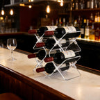 Acrylic 6 Bottle Countertop Wine Rack, Clear Freestanding Tabletop Wine Holder, Modern Space-Saving Wine Storage Organizer for Kitchen Bar Pantry