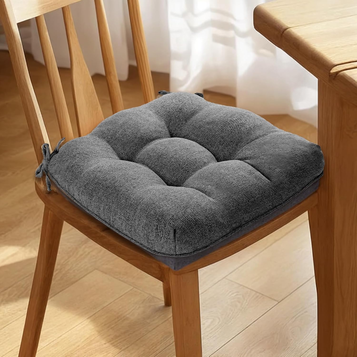 MAGIC ELEPHANT Chair Cushions for Dining Chair, Shredded Memory Foam Kitchen Chair Cushions Set of 4, Non-Slip Thick Dinning Room Chair Pads Seat Cushions, 15.5" x 15.5" x 4" (Grey)