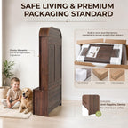 Narrow Entryway Hall Tree with Storage Bench, Modern Fluted Coat Rack and 2-Door Shoe Cabinet for Small Spaces, Arched Mudroom Organizer to Hide Clutter, Walnut