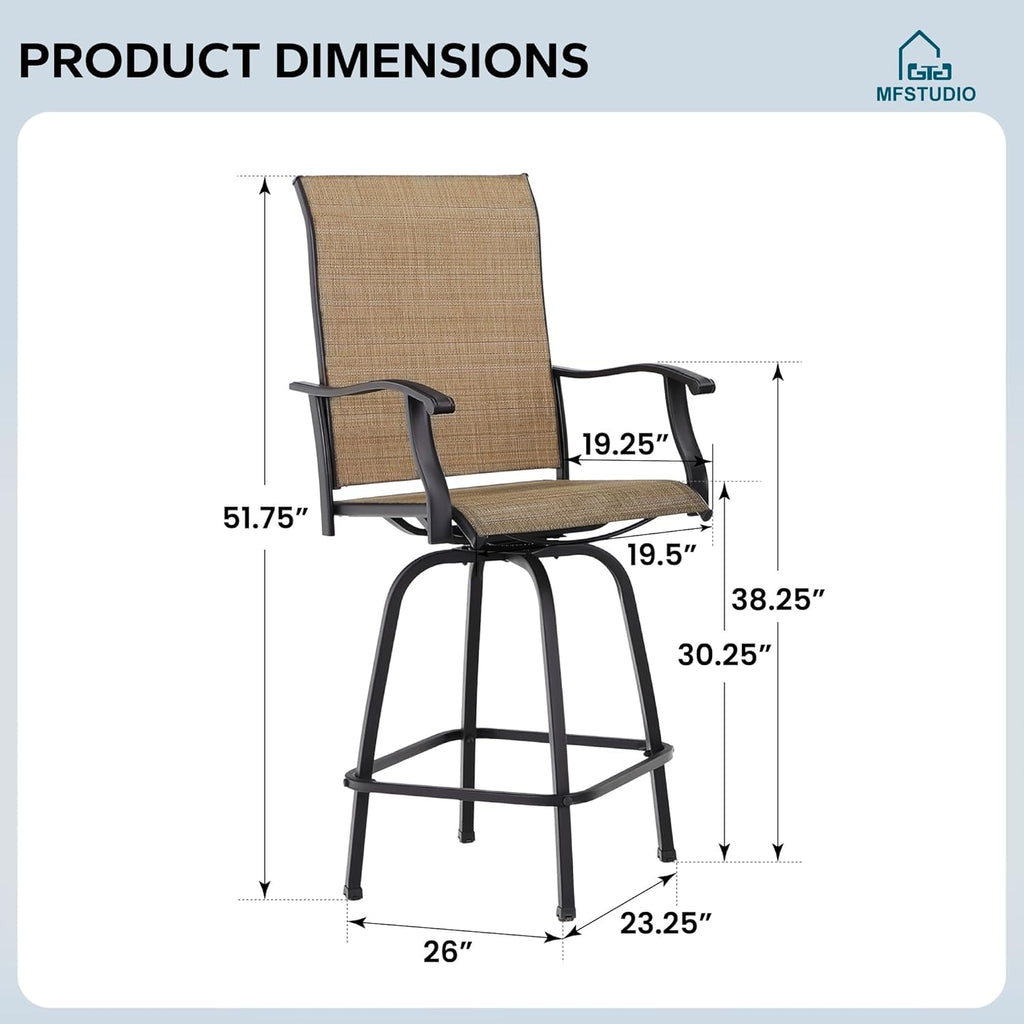 MFSTUDIO Outdoor Bar Stools Set of 4, Swivel Bar Height Patio Chairs Outdoor Barstools High Top Patio Swivel Bar Chairs, Breathable Textilene