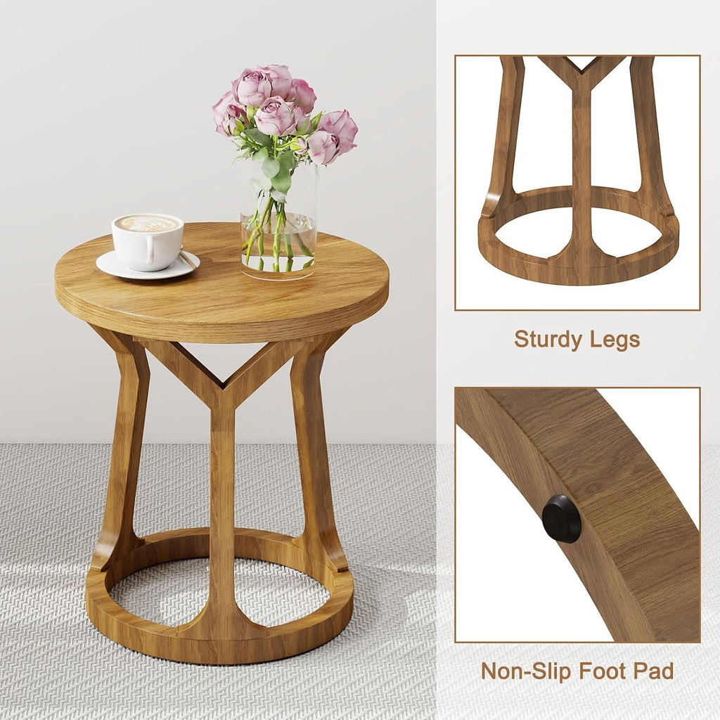 Round End Table Living Room, Rustic Side Table, 22" H Nightstand with Thick Top, Accent Tables for Bedroom Living Room Entryway, Natural