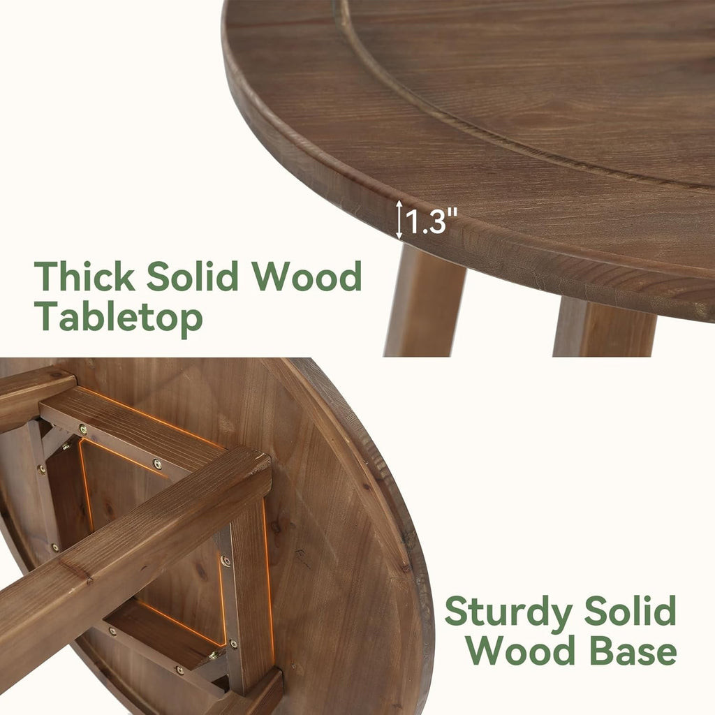 Solid Wood Bar Table, 39.4" High Round Bar Height Table, Farmhouse High Top Pub Bistro Tables, Small Space Cocktail Tables for Kitchen, Living Room, Brown (Table Only)