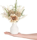Mkono Small Artificial Flowers in Ceramic Vase 12.5" Centerpieces Coffee Table Decor, Silk Flower Arrangements for Home Decor Indoor Fake Flower Bouquet for Bathroom Dining Room Kitchen Wedding Brown