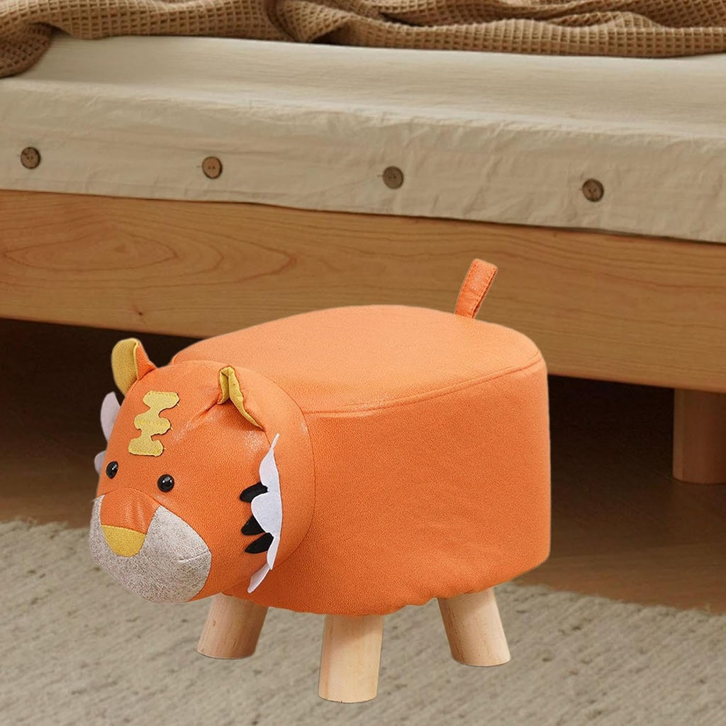s Footstool Shoe Changing Stool Foot Rest Ottoman Stool for Nursery Living Room Playroom, Orange Tiger