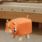s Footstool Shoe Changing Stool Foot Rest Ottoman Stool for Nursery Living Room Playroom, Orange Tiger