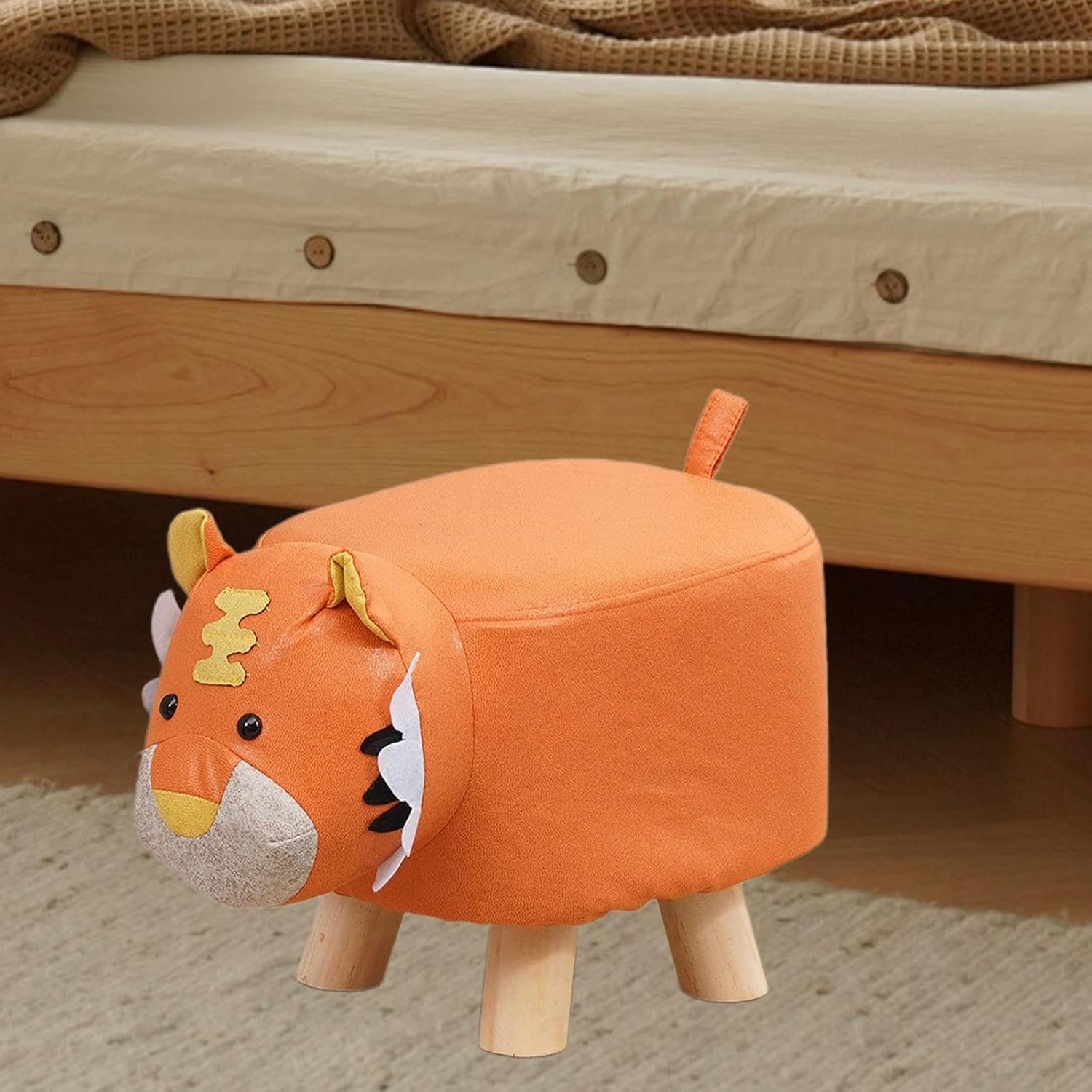 s Footstool Shoe Changing Stool Foot Rest Ottoman Stool for Nursery Living Room Playroom, Orange Tiger
