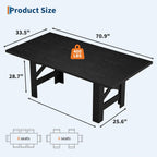 71" Farmhouse Dining Table for 6-8 Person, Large Rectangular Wood Dining Room Table Only, Rock-Strong Thick Base & Heavy Duty Triangular Legs for Kitchen, Office & Restaurant, Black