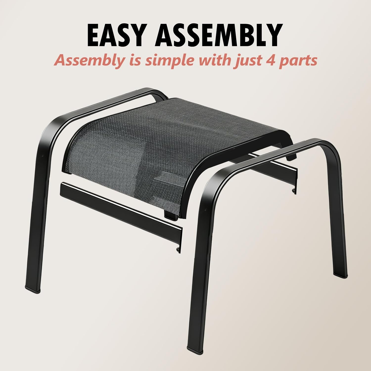 Patio Outdoor Ottoman 2 Set, Modern Footstools Textliene Metal Foot Rest Black