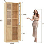 Cyclysio 80" Tall Pantry Cabinet with 8 Doors, Natural Oak Kitchen Pantry Storage Cabinet with Built-in Baseboard Notch & Adjustable Shelves – Kitchen Storage Cabinet for Dining, Living Room, Office