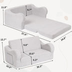 Extra Wide Toddler Chair, 2-in-1 Toddler Couch Fold Out, Convertible Kids Sofa to Lounger for Boys & Girls, Grey