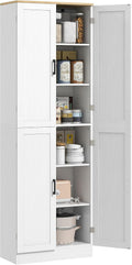 HOMCOM 67" Freestanding Kitchen Pantry, 4-Door Storage Cabinet Organizer with Adjustable Shelves, Kitchen Cabinet with Doors and Shelves, Distressed White