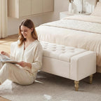 47 Inch Large Storage Ottoman Bench, Upholstered End of Bed Bench with Removable Lid, Diamond Tufted Seat, Wood Legs, Hidden Storage Organizer for Bedroom, Living Room, Entryway,Light Beige