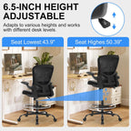 Ergonomic Drafting Chair, Standing Desk Chair with Lumbar Support Tall Office Chair with Flip-Up Arms Footrest Ring, Breathable Mesh High Desk Chair with PU Leather Seat Cushion, Black