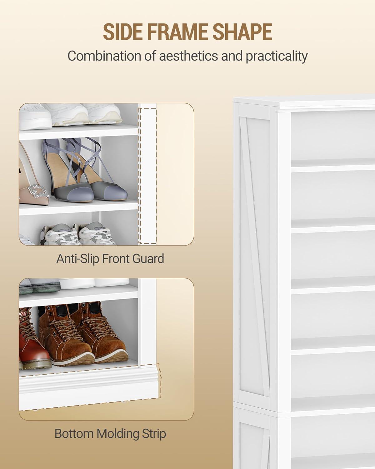 Hzuaneri Shoe Storage Cabinet, 10 Tiers Freestanding Shoe Cabinets, Wooden Shoes Rack with Cubby, 46-50 Pairs, Farmhouse Tall Shoes Cubby Organizer for Entryway, Living Room, White SR59803X