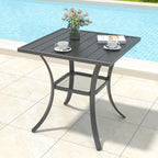 Anmutig 27.5 Inch Square Outdoor Metal Table for 2, Patio Bistro Table with Curved Legs, All Weather Slatted Table for Lawn, Garden, Balcony, Deck, Black