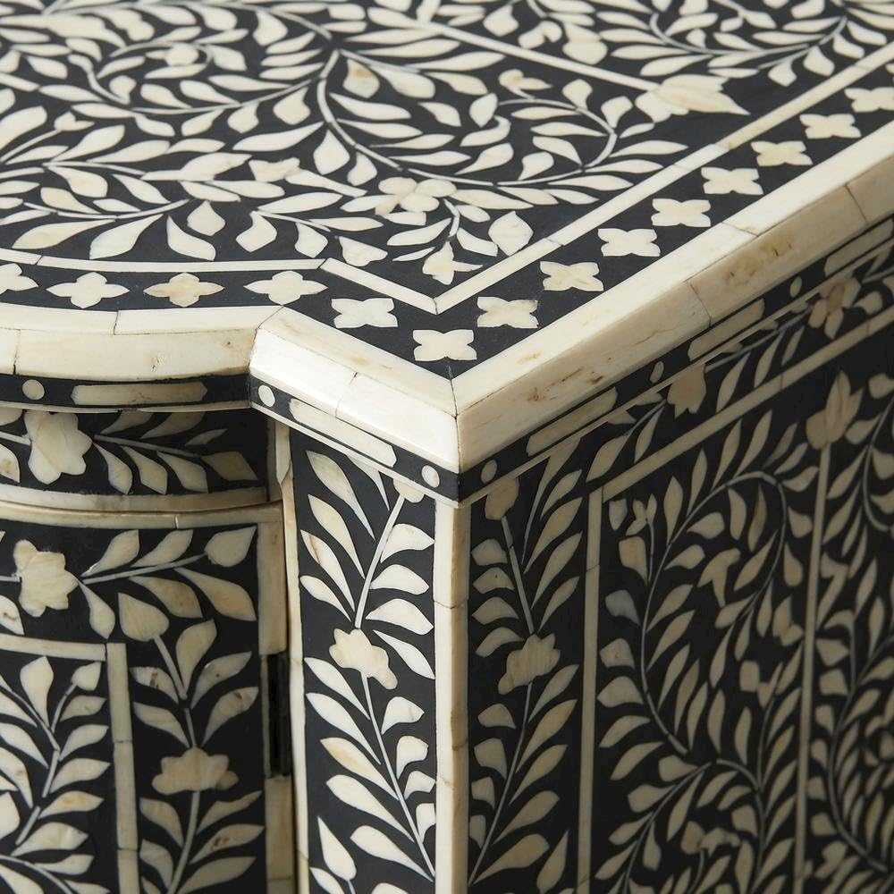 Starlight Canyon Home Boho Buffet Cabinet with 4 Drawers, Eclectic Wood Sideboard with Bone Inlay Detail in Black for Dining Room