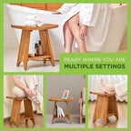 Premium 18" Teak Wood Shower Bench with Shelf, 2-Tier Waterproof Teak Shower Stool, Non-Slip Feet for Enhanced Safety, Spa Bath Seat for Bathroom, Indoor & Outdoor, 300 lb Capacity (Curved)